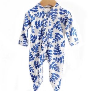Spearmint Love Indigo Fern ruffled booty onesie